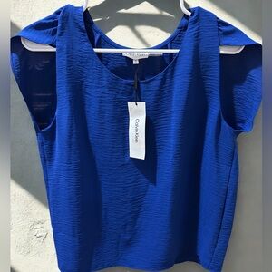NWT Calvin Klein Royal Blue Flutter Sleeve Blouse – Size S